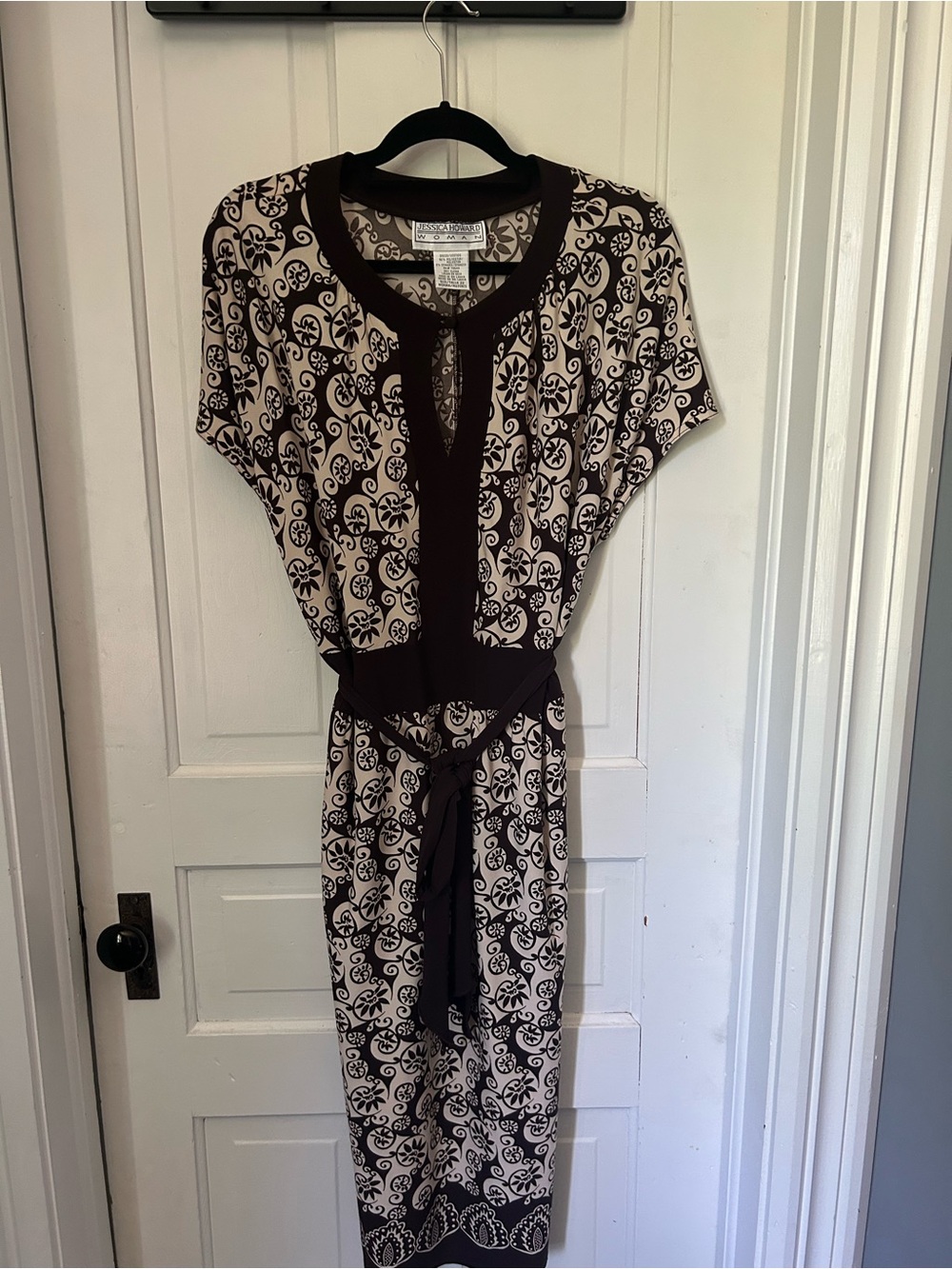 Vintage Jessica Howard Brown and Cream Patterned Belted Dress